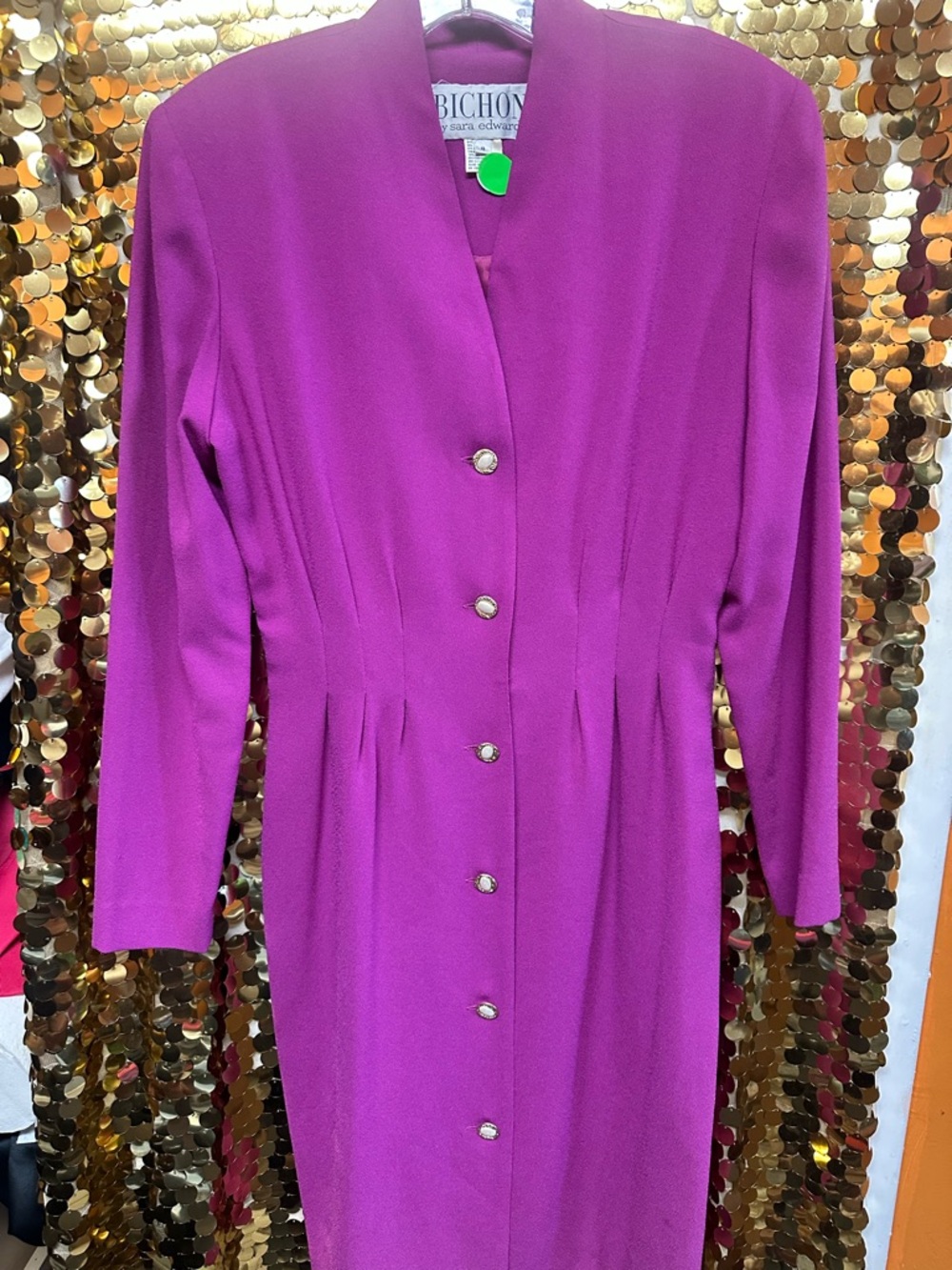 Tailored vintage  Magenta Midi Dress with Button Front